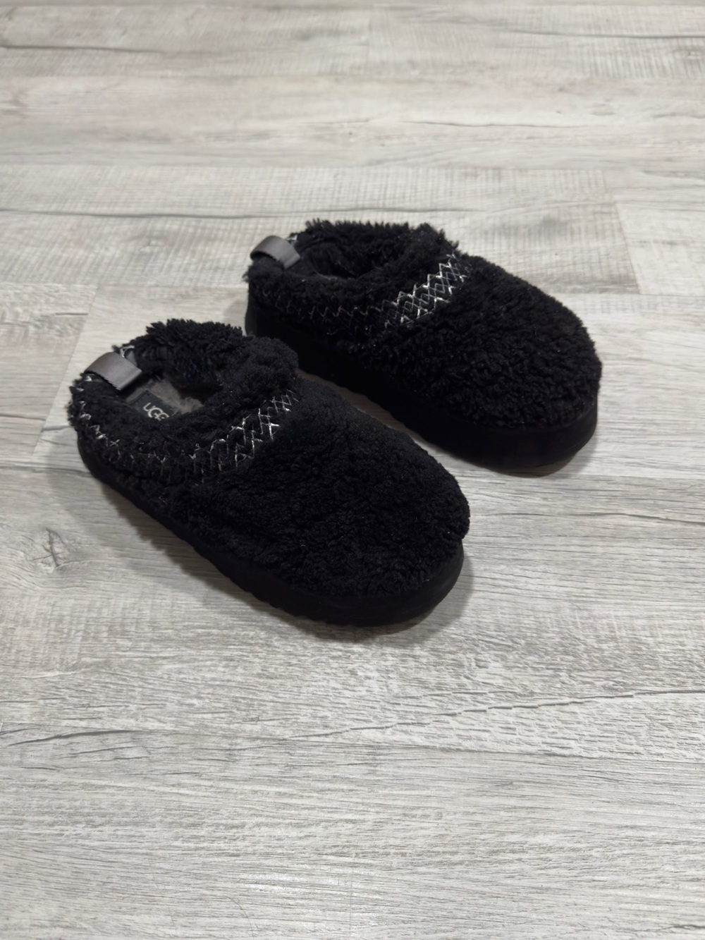 UGG Black Fuzzy Slip-On Mule Slippers